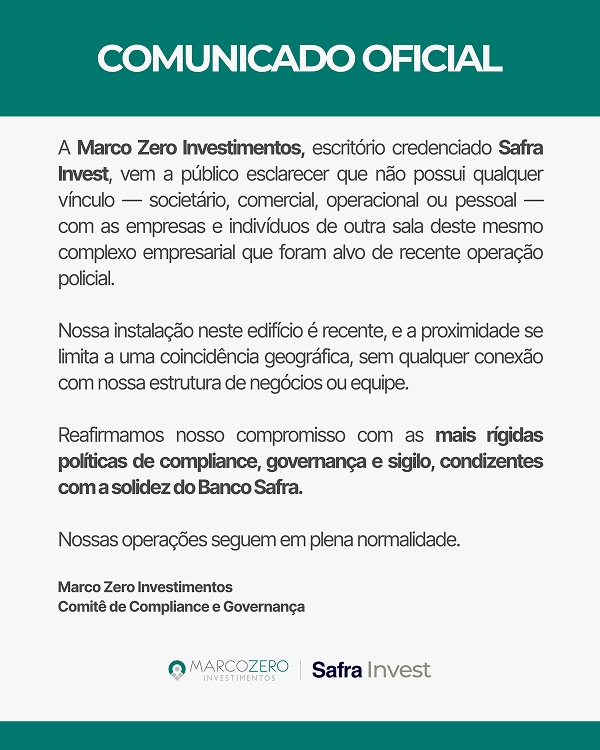 Comunicado Marco Zero Investimentos